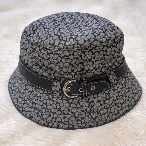 Vintage Coach Womens Signature Jacquard Bucket Hat Size M/L Monogram Y2K Buckle - Picture 14 of 14